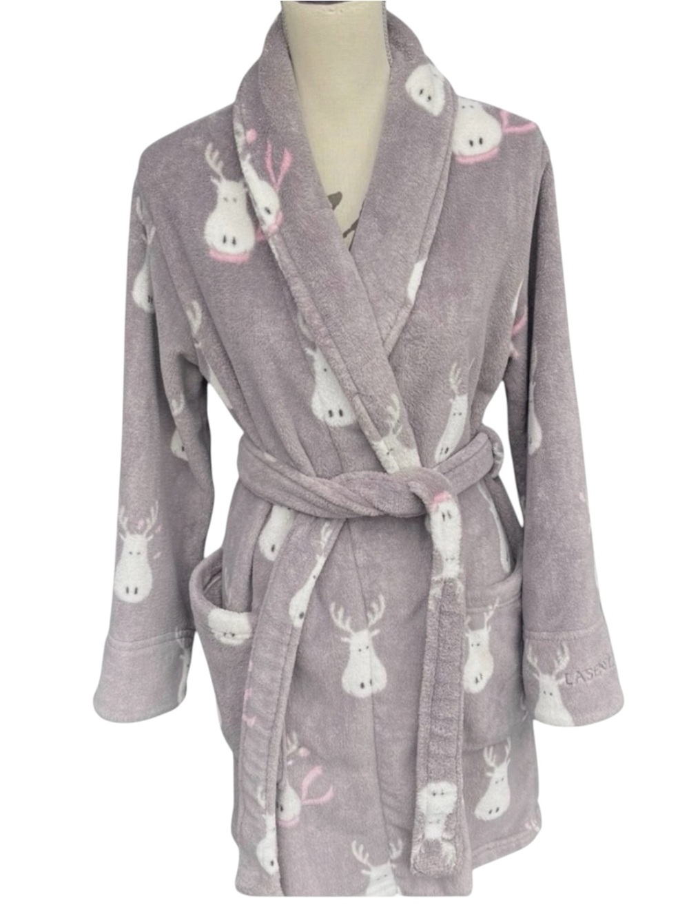 La Senza Gray Reindeer Cozy Plush Bathrobe (S/M)